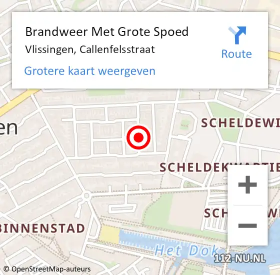 Locatie op kaart van de 112 melding: Brandweer Met Grote Spoed Naar Vlissingen, Callenfelsstraat op 1 januari 2019 03:04