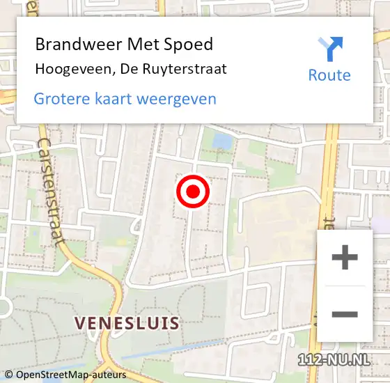 Locatie op kaart van de 112 melding: Brandweer Met Spoed Naar Hoogeveen, De Ruyterstraat op 1 januari 2019 04:01