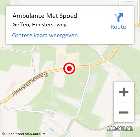 Locatie op kaart van de 112 melding: Ambulance Met Spoed Naar Geffen, Heesterseweg op 1 januari 2019 04:12