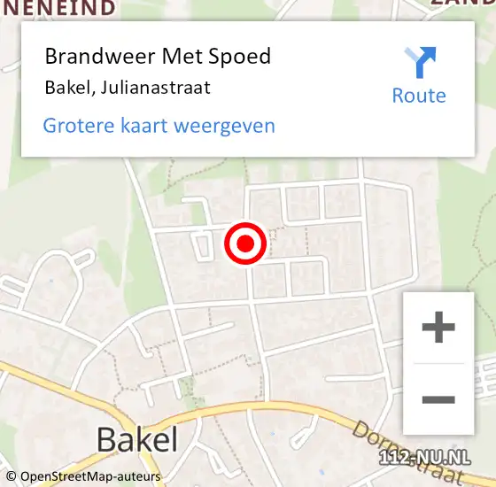 Locatie op kaart van de 112 melding: Brandweer Met Spoed Naar Bakel, Julianastraat op 1 januari 2019 05:34