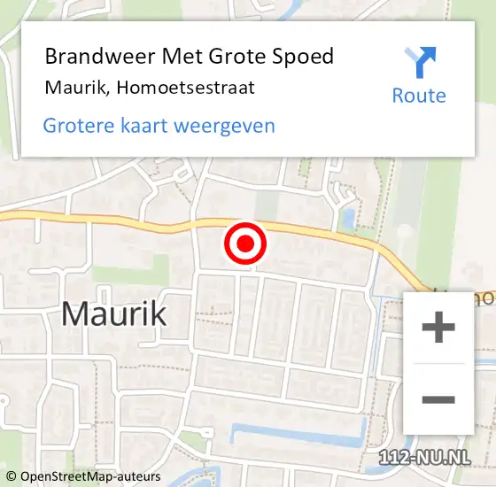 Locatie op kaart van de 112 melding: Brandweer Met Grote Spoed Naar Maurik, Homoetsestraat op 19 maart 2014 11:59