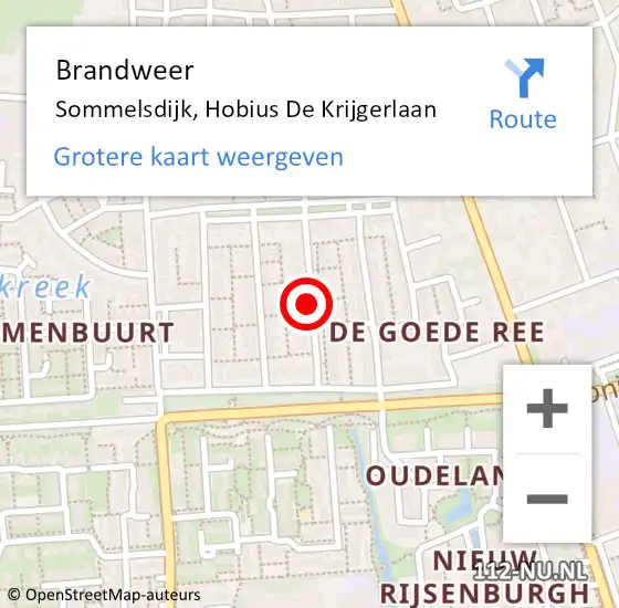 Locatie op kaart van de 112 melding: Brandweer Sommelsdijk, Hobius De Krijgerlaan op 1 januari 2019 06:06