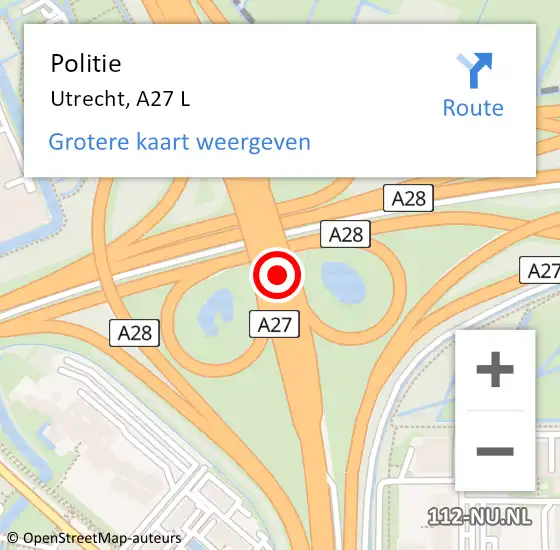 Locatie op kaart van de 112 melding: Politie Utrecht, A27 L op 1 januari 2019 06:19