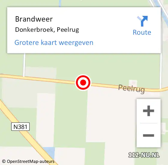 Locatie op kaart van de 112 melding: Brandweer Donkerbroek, Peelrug op 1 januari 2019 06:31