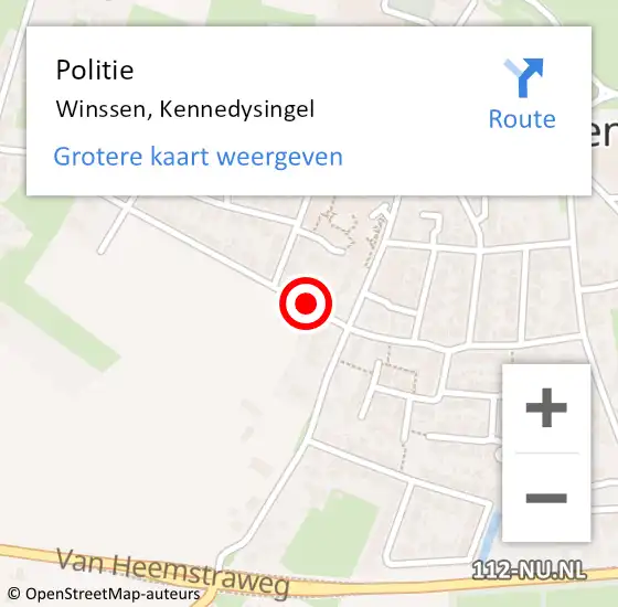 Locatie op kaart van de 112 melding: Politie Winssen, Kennedysingel op 1 januari 2019 07:18