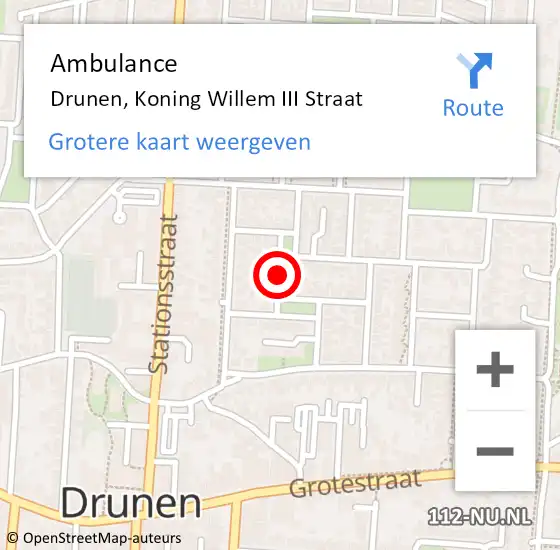 Locatie op kaart van de 112 melding: Ambulance Drunen, Koning Willem III Straat op 1 januari 2019 15:50