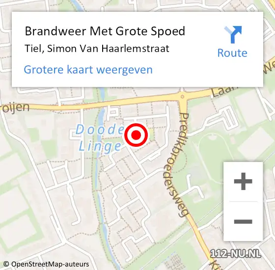 Locatie op kaart van de 112 melding: Brandweer Met Grote Spoed Naar Tiel, Simon Van Haarlemstraat op 1 januari 2019 15:59