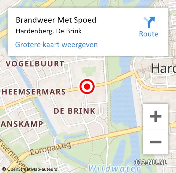 Locatie op kaart van de 112 melding: Brandweer Met Spoed Naar Hardenberg, De Brink op 1 januari 2019 17:01