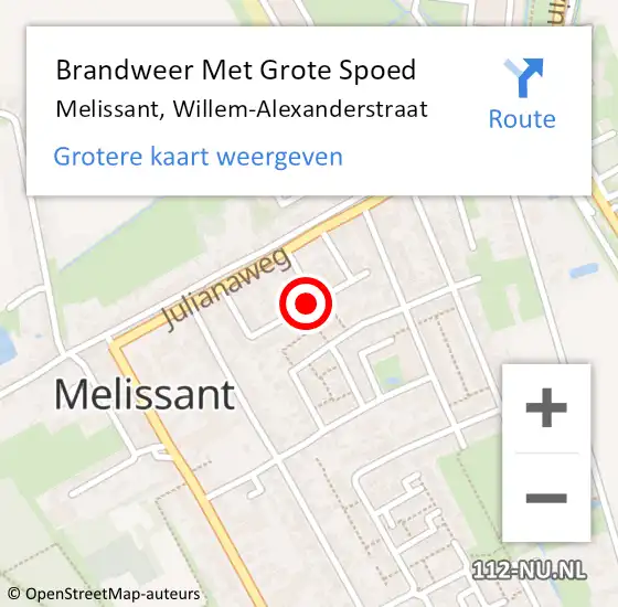 Locatie op kaart van de 112 melding: Brandweer Met Grote Spoed Naar Melissant, Willem-Alexanderstraat op 1 januari 2019 18:22