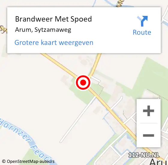 Locatie op kaart van de 112 melding: Brandweer Met Spoed Naar Arum, Sytzamaweg op 1 januari 2019 18:47