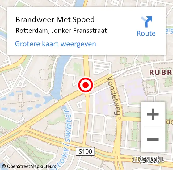 Locatie op kaart van de 112 melding: Brandweer Met Spoed Naar Rotterdam, Jonker Fransstraat op 1 januari 2019 20:30
