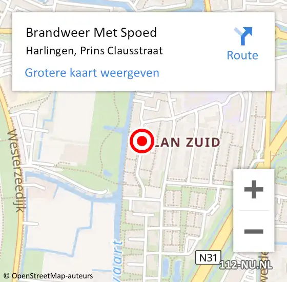 Locatie op kaart van de 112 melding: Brandweer Met Spoed Naar Harlingen, Prins Clausstraat op 1 januari 2019 23:53