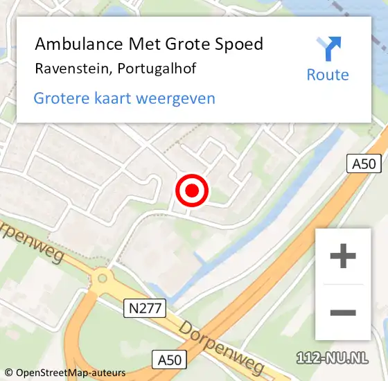 Locatie op kaart van de 112 melding: Ambulance Met Grote Spoed Naar Ravenstein, Portugalhof op 2 januari 2019 02:58