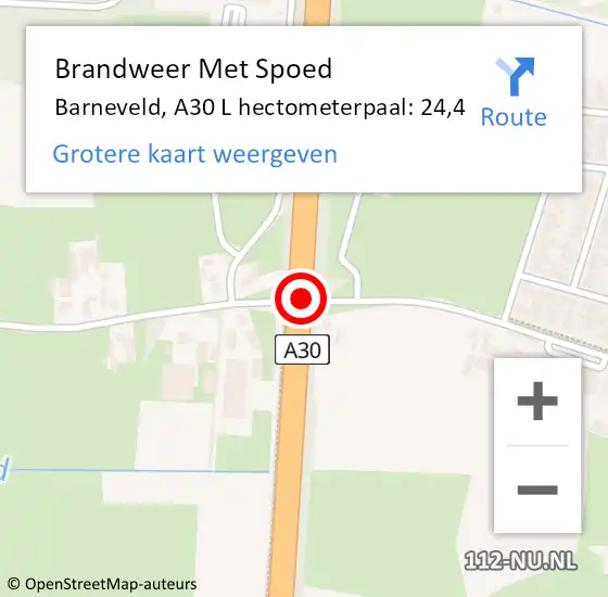 Locatie op kaart van de 112 melding: Brandweer Met Spoed Naar Barneveld, A30 L hectometerpaal: 24,4 op 2 januari 2019 09:05