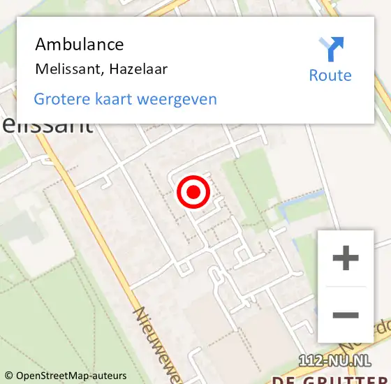 Locatie op kaart van de 112 melding: Ambulance Melissant, Hazelaar op 2 januari 2019 11:04