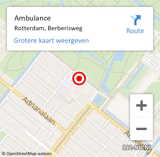 Locatie op kaart van de 112 melding: Ambulance Rotterdam, Berberisweg op 2 januari 2019 12:52