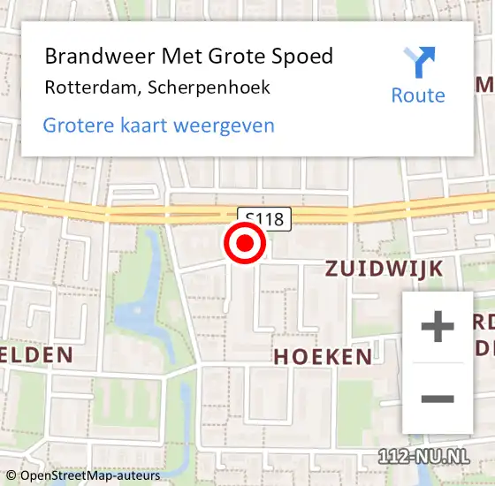 Locatie op kaart van de 112 melding: Brandweer Met Grote Spoed Naar Rotterdam, Scherpenhoek op 2 januari 2019 15:23