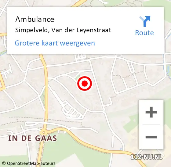 Locatie op kaart van de 112 melding: Ambulance Simpelveld, Van der Leyenstraat op 19 maart 2014 14:15