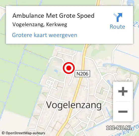 Locatie op kaart van de 112 melding: Ambulance Met Grote Spoed Naar Vogelenzang, Kerkweg op 2 januari 2019 18:06