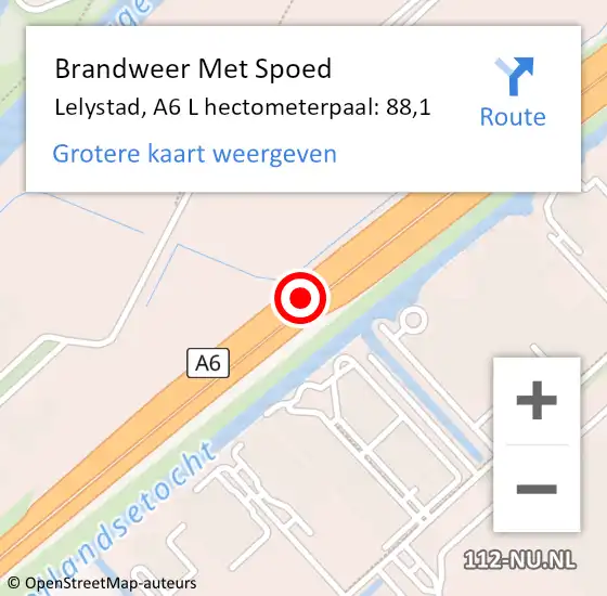Locatie op kaart van de 112 melding: Brandweer Met Spoed Naar Lelystad, A6 R op 2 januari 2019 19:08