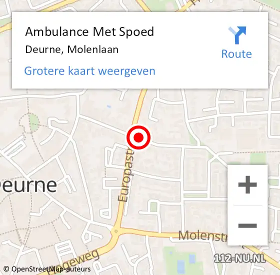 Locatie op kaart van de 112 melding: Ambulance Met Spoed Naar Deurne, Molenlaan op 2 januari 2019 19:11