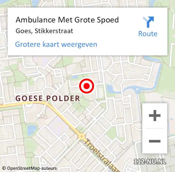 Locatie op kaart van de 112 melding: Ambulance Met Grote Spoed Naar Goes, Stikkerstraat op 2 januari 2019 19:12