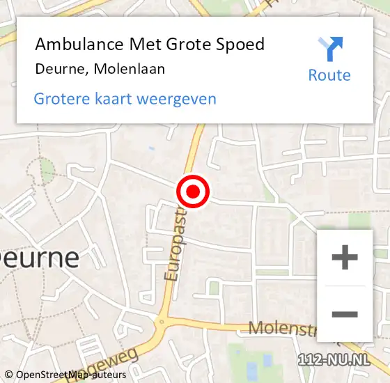 Locatie op kaart van de 112 melding: Ambulance Met Grote Spoed Naar Deurne, Molenlaan op 2 januari 2019 19:14