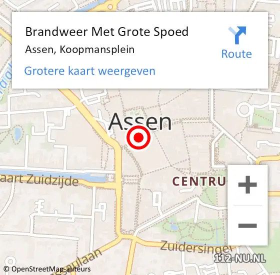 Locatie op kaart van de 112 melding: Brandweer Met Grote Spoed Naar Assen, Koopmansplein op 19 maart 2014 14:27
