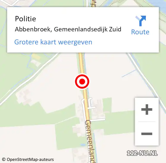 Locatie op kaart van de 112 melding: Politie Abbenbroek, Gemeenlandsedijk Zuid op 3 januari 2019 00:21