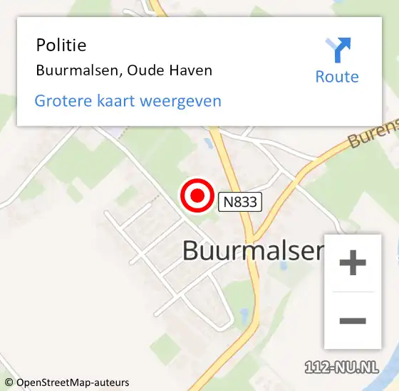 Locatie op kaart van de 112 melding: Politie Buurmalsen, Oude Haven op 19 maart 2014 14:54