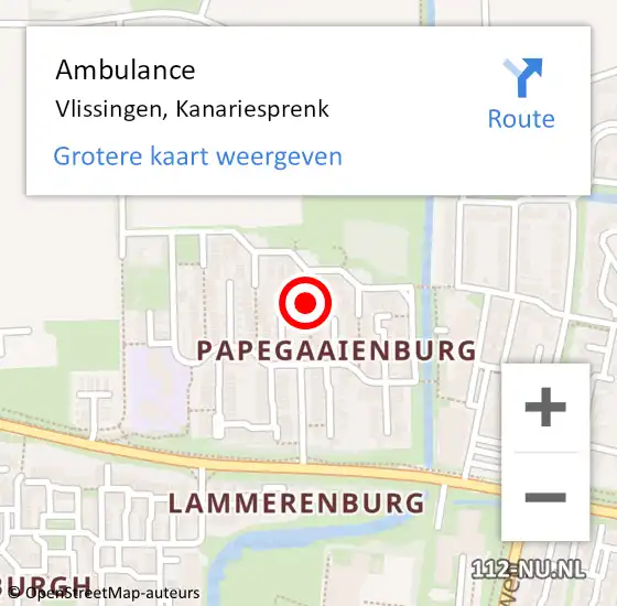 Locatie op kaart van de 112 melding: Ambulance Vlissingen, Kanariesprenk op 3 januari 2019 09:47