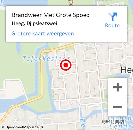 Locatie op kaart van de 112 melding: Brandweer Met Grote Spoed Naar Heeg, Djipsleatswei op 3 januari 2019 09:49