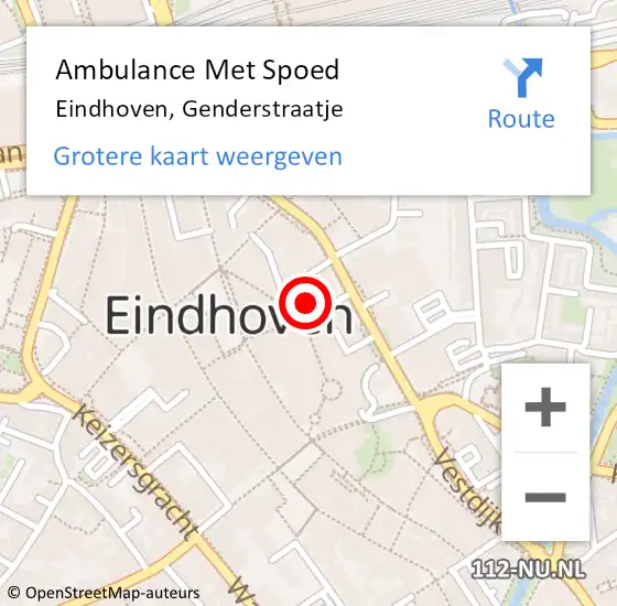 Locatie op kaart van de 112 melding: Ambulance Met Spoed Naar Eindhoven, Genderstraatje op 3 januari 2019 10:17