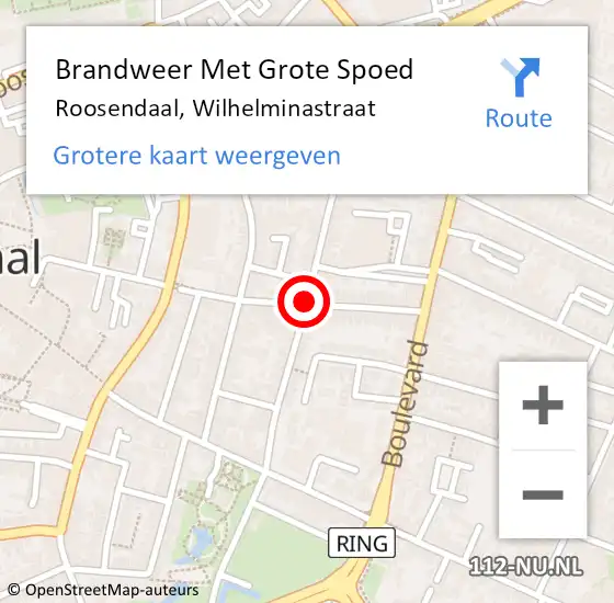 Locatie op kaart van de 112 melding: Brandweer Met Grote Spoed Naar Roosendaal, Wilhelminastraat op 3 januari 2019 10:34