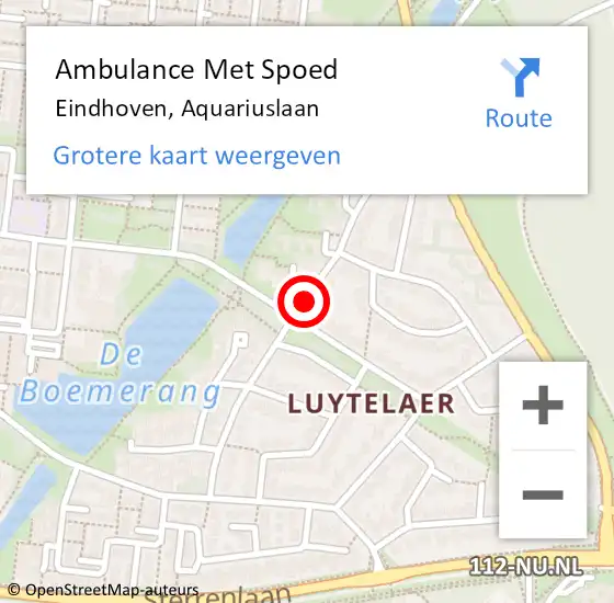 Locatie op kaart van de 112 melding: Ambulance Met Spoed Naar Eindhoven, Aquariuslaan op 3 januari 2019 13:40