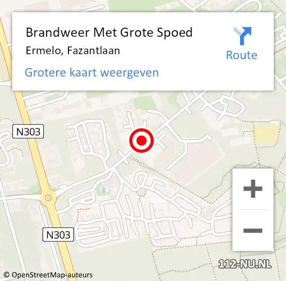 Locatie op kaart van de 112 melding: Brandweer Met Grote Spoed Naar Ermelo, Fazantlaan op 3 januari 2019 13:54