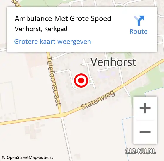Locatie op kaart van de 112 melding: Ambulance Met Grote Spoed Naar Venhorst, Kerkpad op 3 januari 2019 20:11