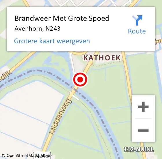 Locatie op kaart van de 112 melding: Brandweer Met Grote Spoed Naar Avenhorn, N243 op 4 januari 2019 09:42