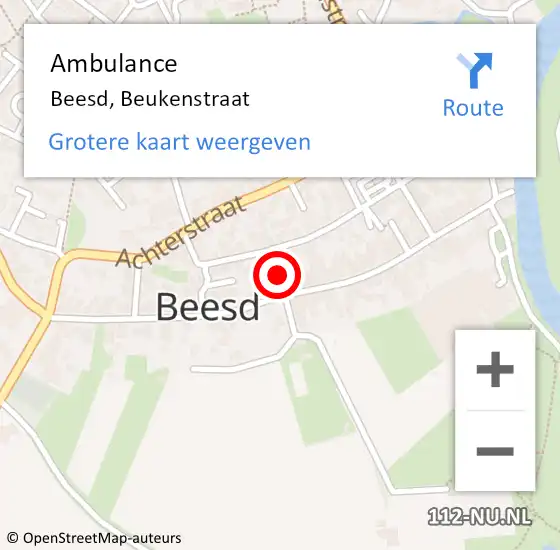 Locatie op kaart van de 112 melding: Ambulance Beesd, Beukenstraat op 4 januari 2019 09:43