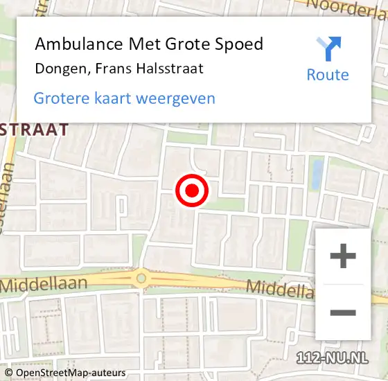 Locatie op kaart van de 112 melding: Ambulance Met Grote Spoed Naar Dongen, Frans Halsstraat op 4 januari 2019 10:40