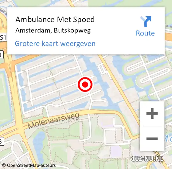 Locatie op kaart van de 112 melding: Ambulance Met Spoed Naar Amsterdam, Butskopweg op 4 januari 2019 11:57