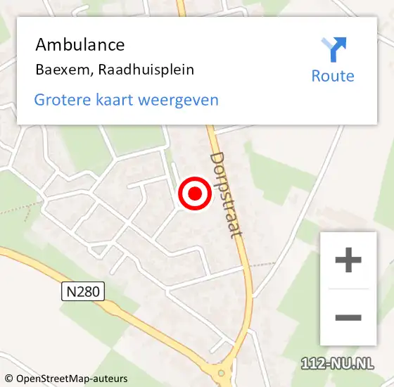 Locatie op kaart van de 112 melding: Ambulance Baexem, Raadhuisplein op 4 januari 2019 13:26