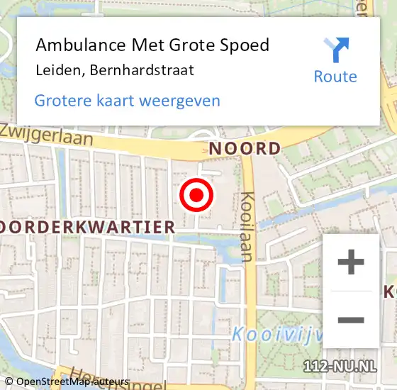 Locatie op kaart van de 112 melding: Ambulance Met Grote Spoed Naar Leiden, Bernhardstraat op 4 januari 2019 15:03