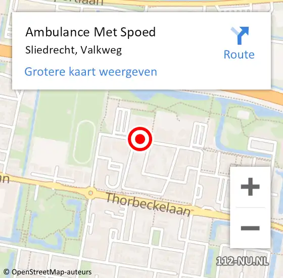 Locatie op kaart van de 112 melding: Ambulance Met Spoed Naar Sliedrecht, Valkweg op 4 januari 2019 15:08