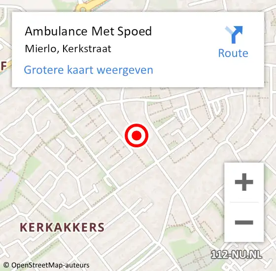 Locatie op kaart van de 112 melding: Ambulance Met Spoed Naar Mierlo, Kerkstraat op 4 januari 2019 18:09