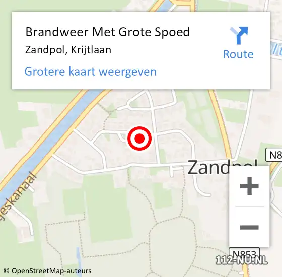 Locatie op kaart van de 112 melding: Brandweer Met Grote Spoed Naar Zandpol, Krijtlaan op 4 januari 2019 20:51