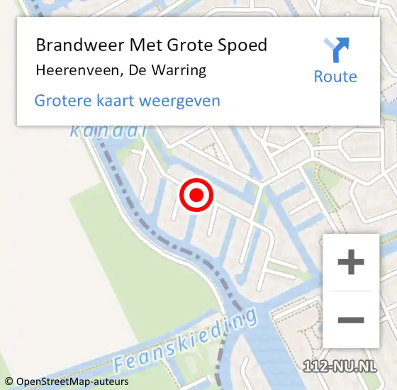 Locatie op kaart van de 112 melding: Brandweer Met Grote Spoed Naar Heerenveen, De Warring op 4 januari 2019 21:19