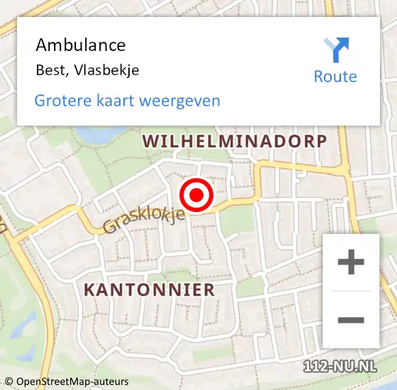 Locatie op kaart van de 112 melding: Ambulance Best, Vlasbekje op 4 januari 2019 21:48