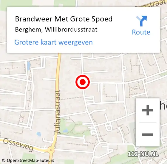 Locatie op kaart van de 112 melding: Brandweer Met Grote Spoed Naar Berghem, Willibrordusstraat op 4 januari 2019 22:43