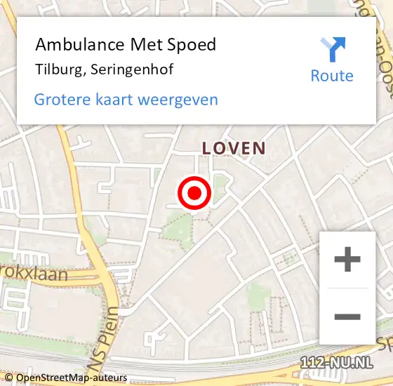 Locatie op kaart van de 112 melding: Ambulance Met Spoed Naar Tilburg, Seringenhof op 5 januari 2019 03:53